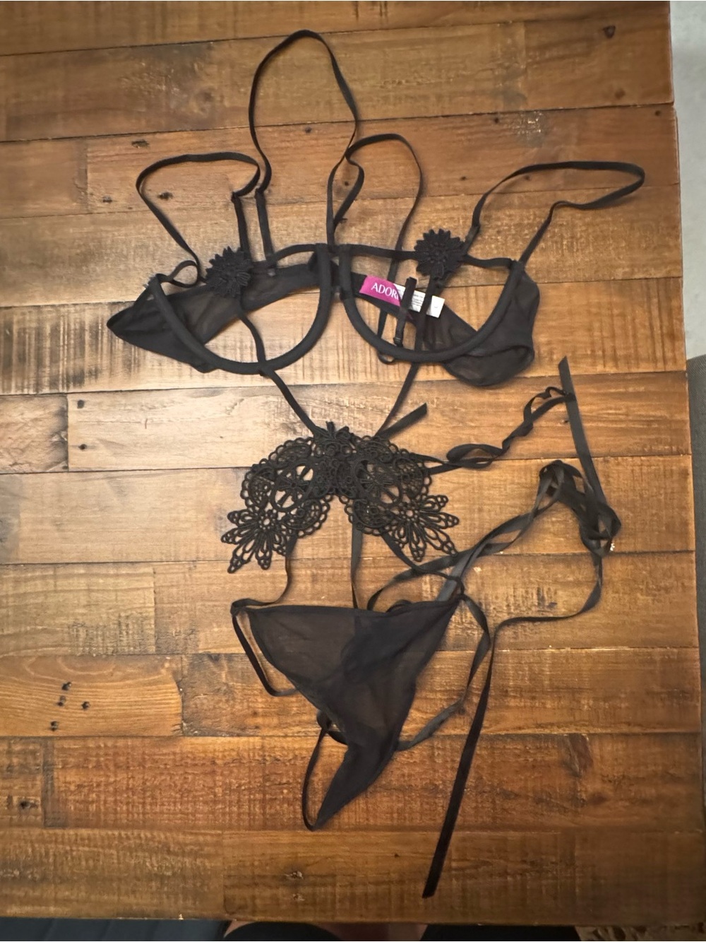 ADORE ME Lace & Mesh Strappy Bra + Thong Set